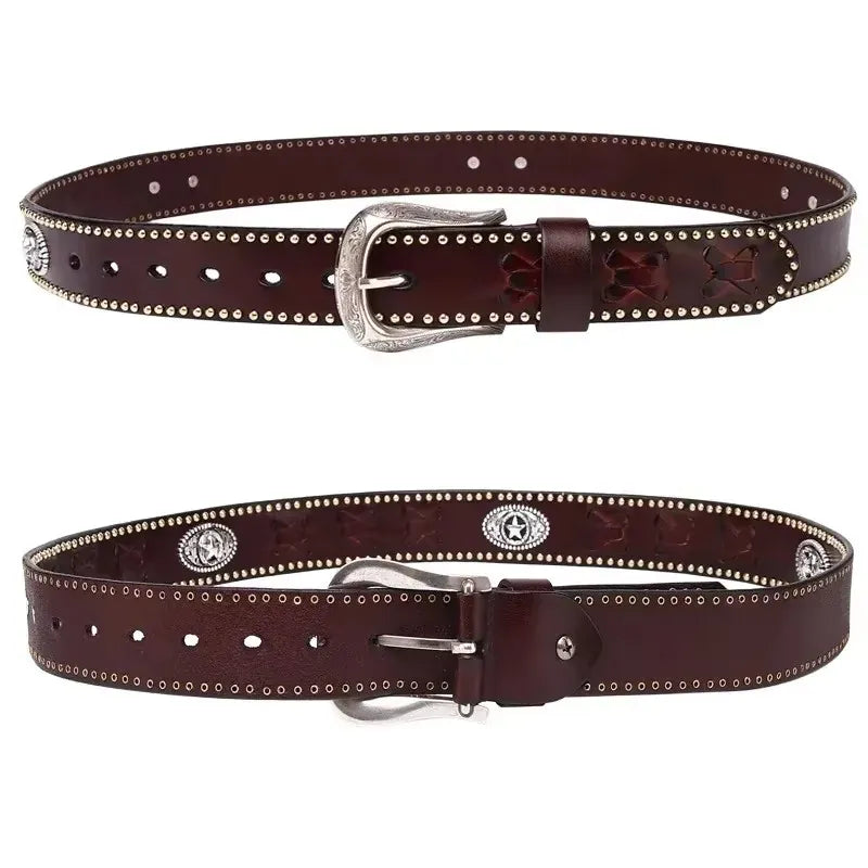 Ceinture Prestige Ceinture Western pour Homme avec Motifs Embossés et Cuir Clouté | Modèle Diego