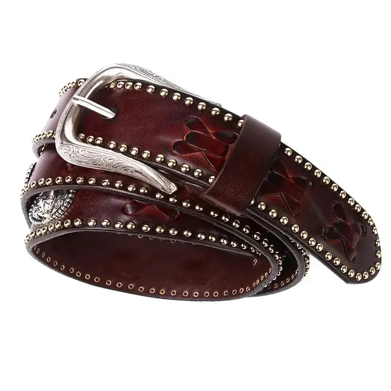 Ceinture Prestige Ceinture Western pour Homme avec Motifs Embossés et Cuir Clouté | Modèle Diego