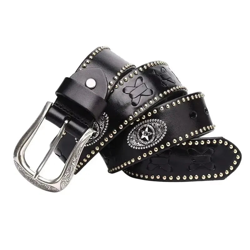 Ceinture Prestige Ceinture Western pour Homme avec Motifs Embossés et Cuir Clouté | Modèle Diego